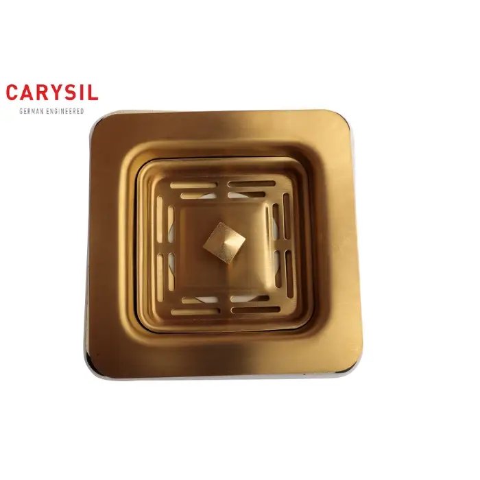Carysil 304 Grade Stainless Steel Square Waste Coupling with Removable Waste Strainer Assembly, Corrosion-Resistant, Efficient Drainage System – Yellow Gold PVD Finish