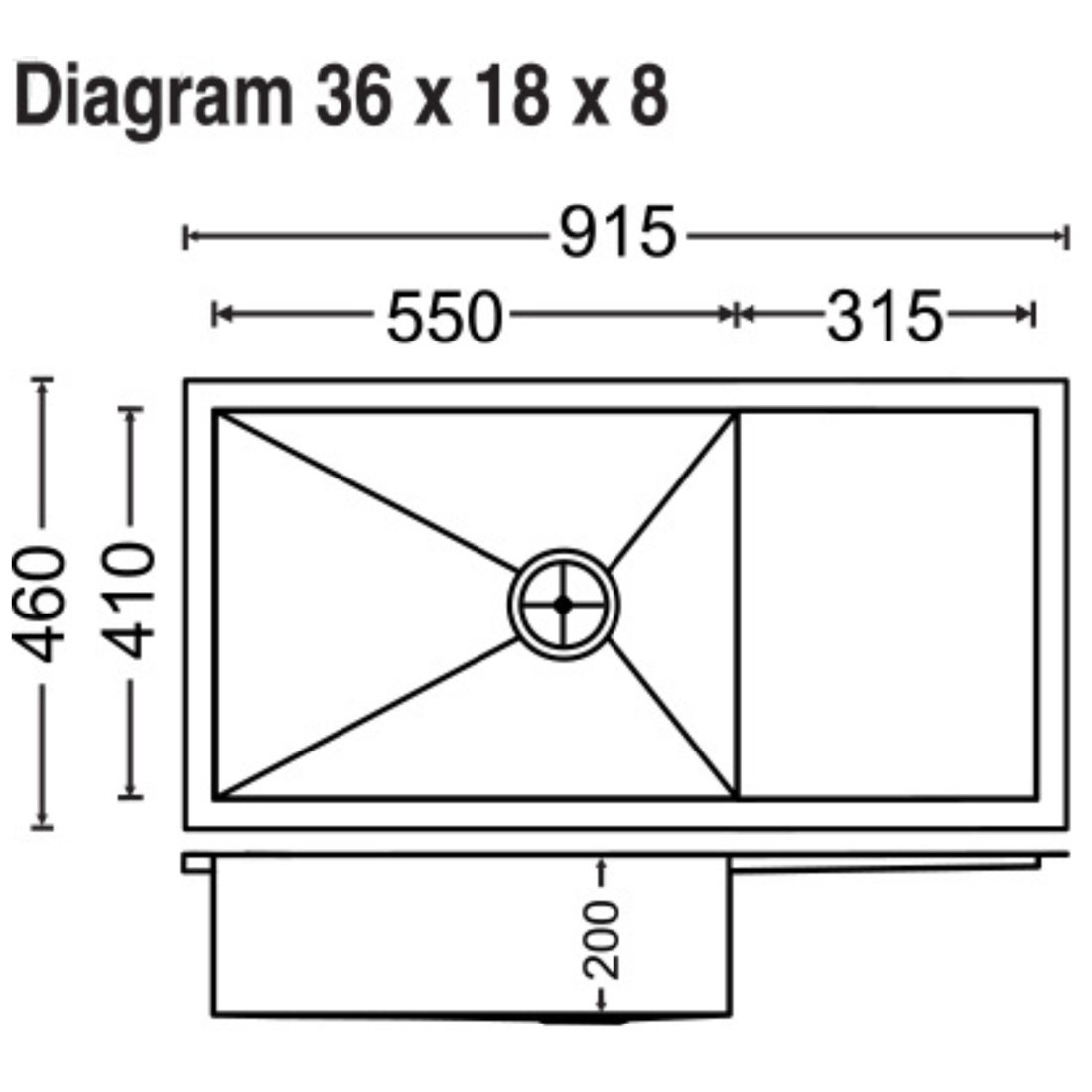 Carysil Quadro Single Bowl with Drainer 36x18x9 dimensions