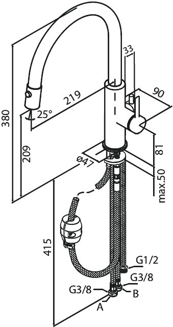 Kitchen mixer with dishwasher shut-off valve, pull-out spray head chrome