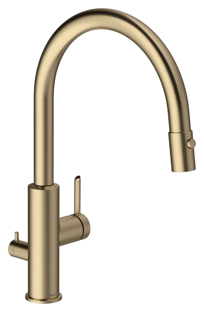 Kitchen mixer with dishwasher shut-off valve, pull-out spray head brushed bronze