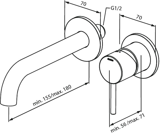 Silhouet Exposed kit for built in Basin Mixer Box (180 mm) graphite grey