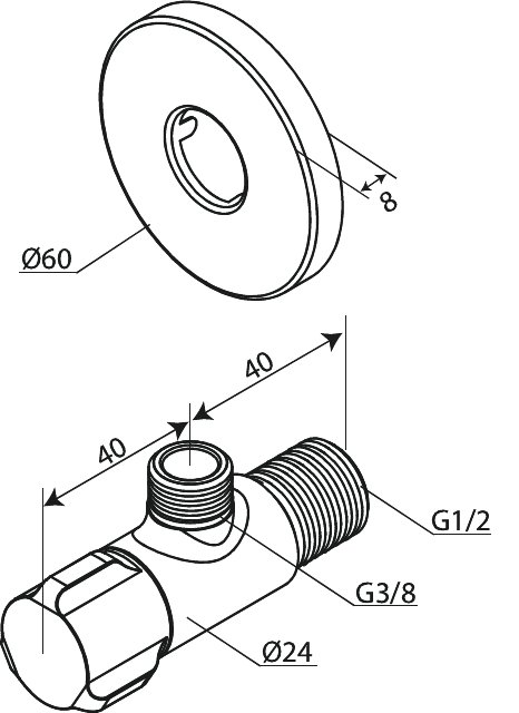 Stop valve complete (2 pcs) brushed brass