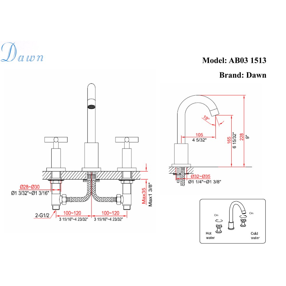 AB03 1513BN Widespread Lavatory Faucet