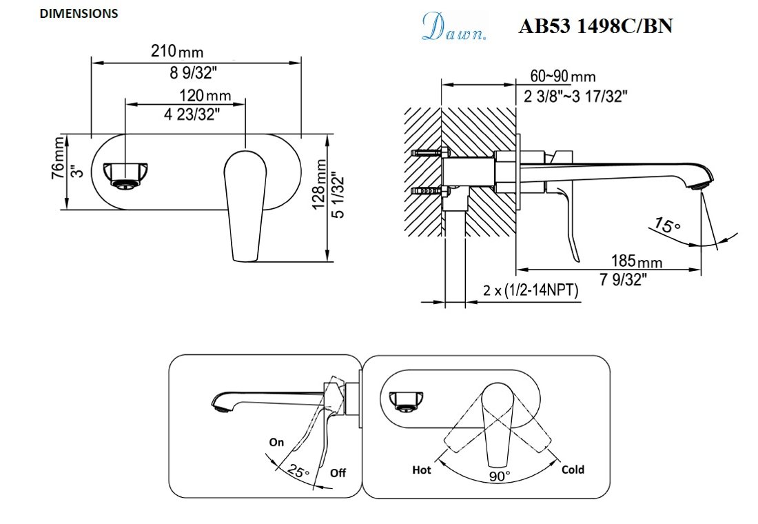 AB53 1498BN Wall Mount Lavatory Faucet