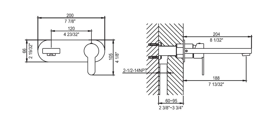 AB67 1809BN Wall Mount Lavatory Faucet