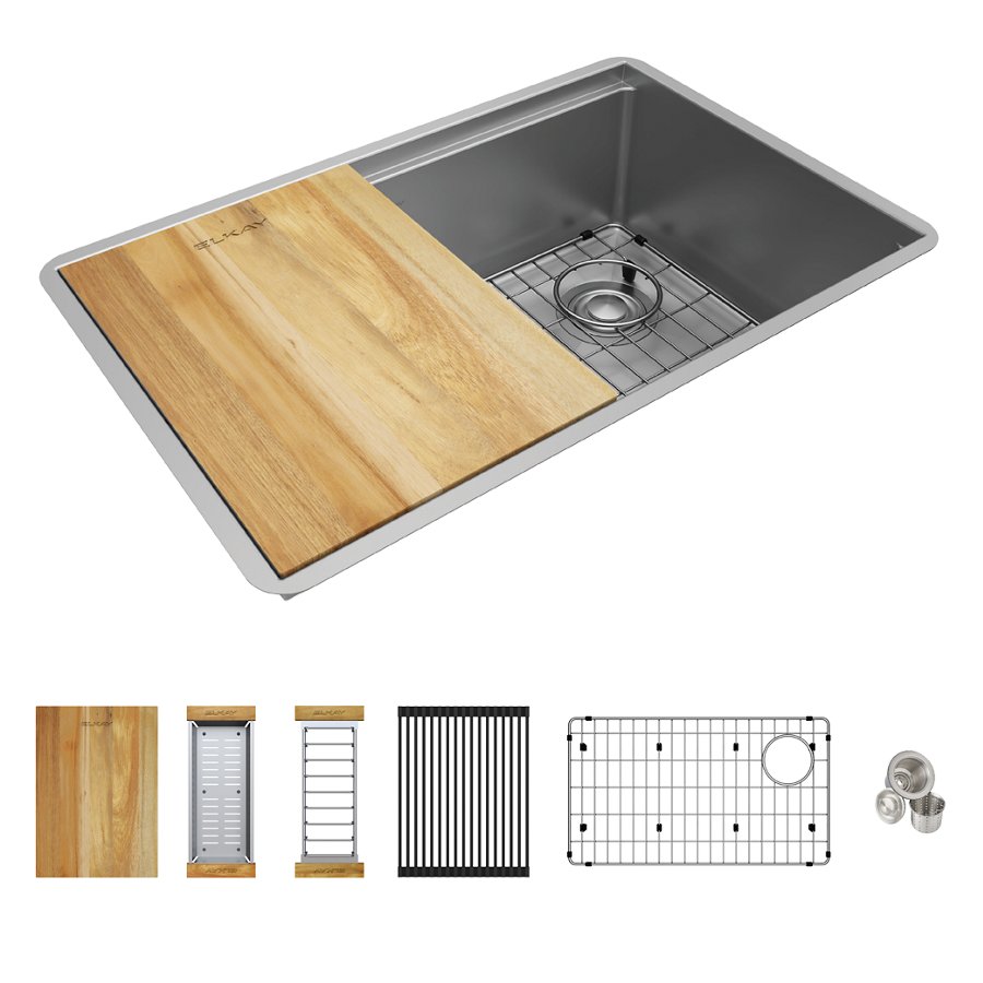 Crosstown® 18 Gauge Workstation Stainless Steel 28-1/2" x 18-1/2" x 8-1/2" Single Bowl Undermount Sink Kit
