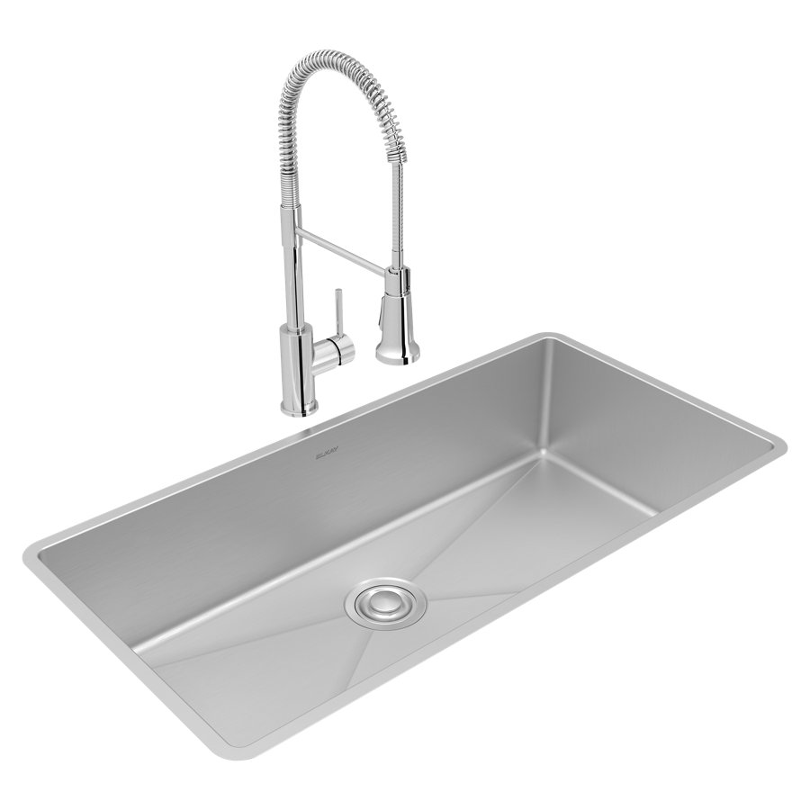 Crosstown® 18 Gauge Stainless Steel 36-1/2" x 18-1/2" x 9" Single Bowl Undermount Sink & Faucet Kit with Drain