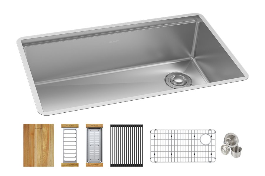 Crosstown® 16 Gauge Workstation Stainless Steel, 31-1/2" x 18-1/2" x 9" Single Bowl Undermount Sink Kit