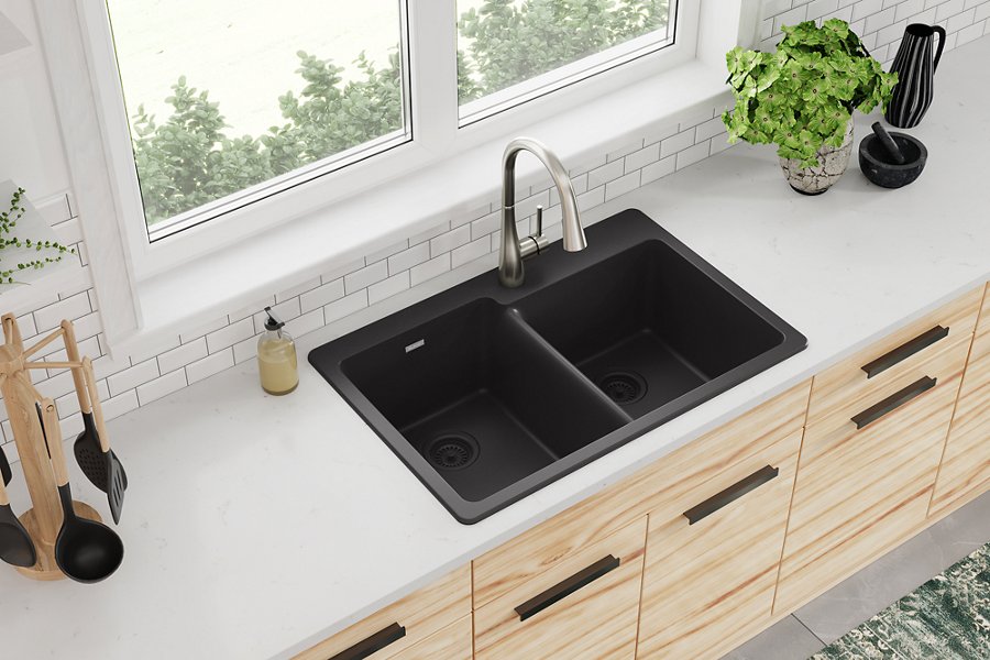 Quartz Classic® 33" x 22" x 9-1/2" Offset Double Bowl Drop-in Sink