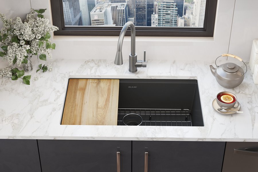 Quartz Classic® 33" x 19-3/8" x 9-1/2" Single Bowl Undermount Workstation Sink Kit