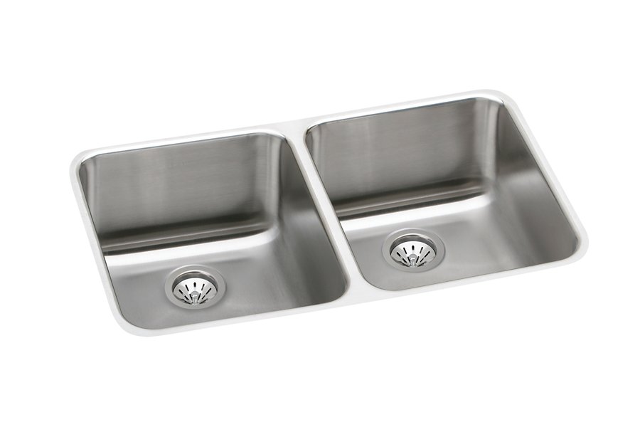 Lustertone® Classic Stainless Steel 30-3/4" x 18-1/2" x 10" Equal Double Bowl Undermount Sink Kit