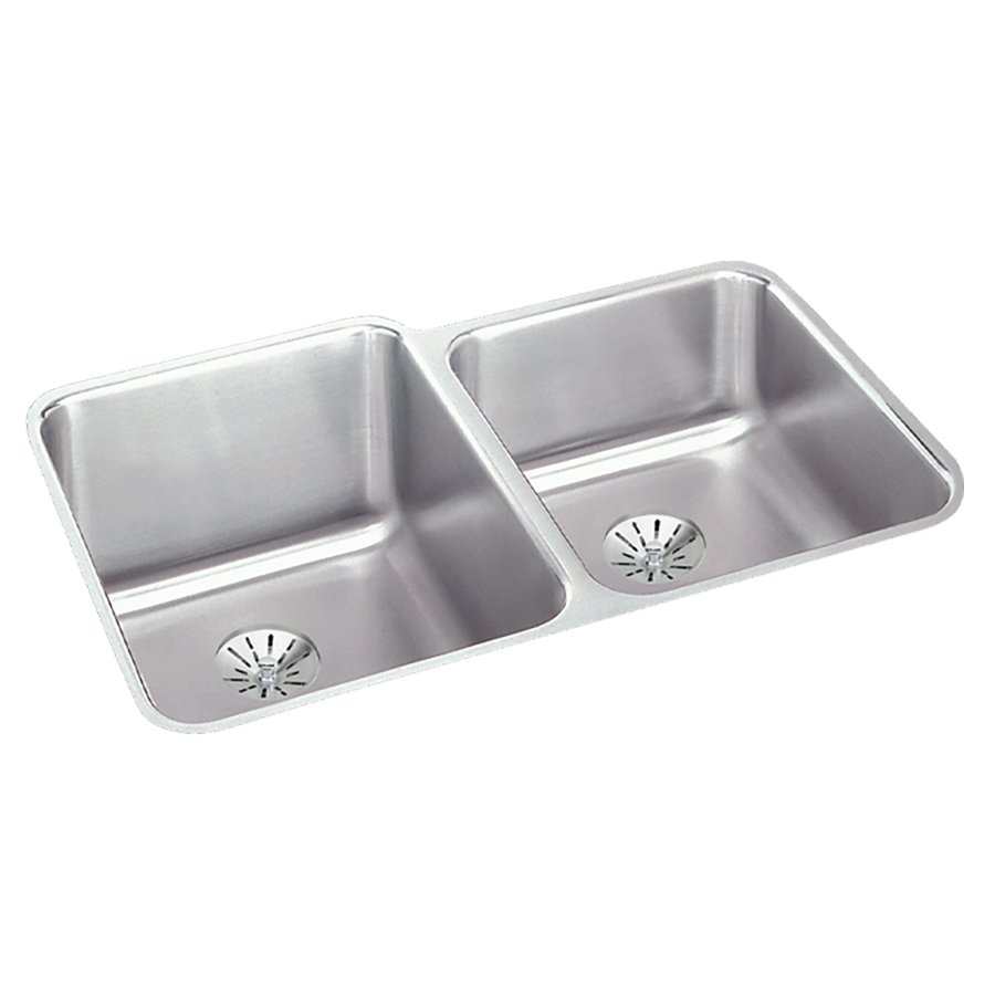 Lustertone® Classic Stainless Steel 31-1/4" x 20-1/2" x 5-3/8" Double Bowl Undermount ADA Sink w/Perfect Drain®