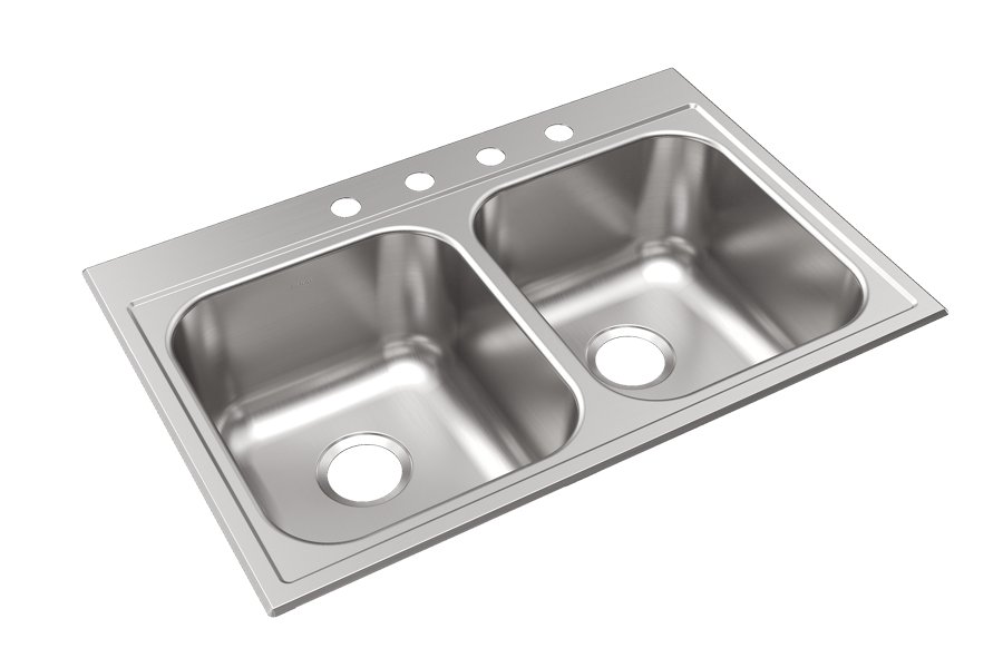 Parkway™ 33" x 22" x 9" Stainless Steel 4-Hole Double Bowl Drop-in Sink