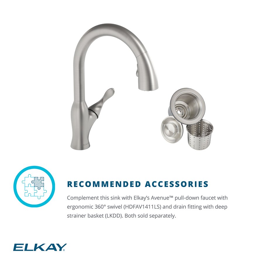 Avenue™ Stainless Steel 33" x 22" x 9" 1-Hole 1-Hole Single Bowl Dual Mount Sink Kit