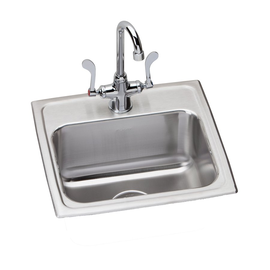Lustertone® Classic Stainless Steel 17" x 16" x 7-5/8" 1-Hole Single Bowl Drop-in Sink w/Faucet + Drain + P-trap