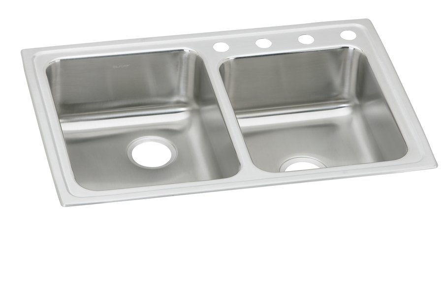 Lustertone® Classic Stainless Steel 33" x 22" x 6" Offset Double Bowl Drop-in ADA Sink