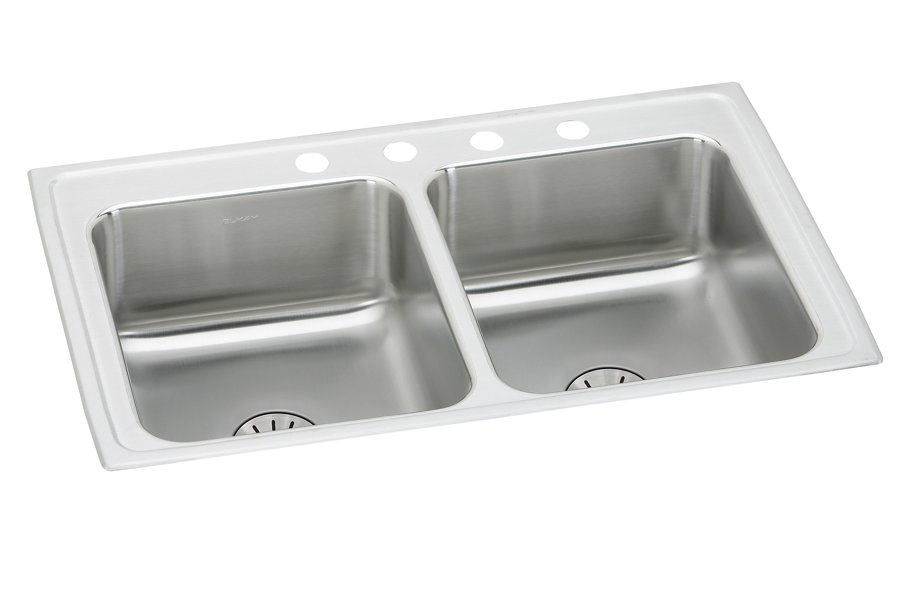 Lustertone® Classic Stainless Steel 29" x 18" x 6-1/2" Equal Double Bowl Drop-in ADA Sink with Perfect Drain®