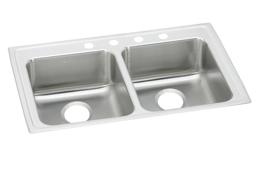 Lustertone® Classic Stainless Steel 33" x 21-1/4" x 6-1/2" Equal Double Bowl Drop-in ADA Sink