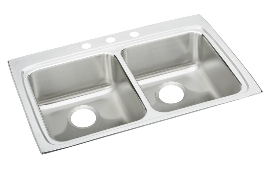 Lustertone® Classic Stainless Steel 33" x 22" x 6-1/2" Equal Double Bowl Drop-in ADA Sink