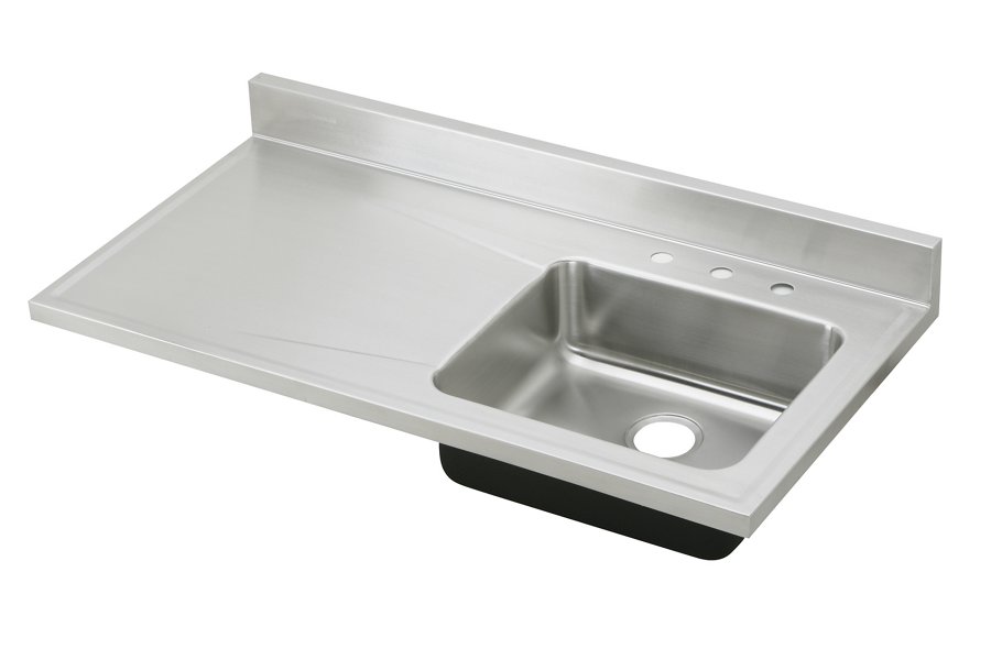 Lustertone® Classic Stainless Steel 48" x 25" x 7-1/2" 3-Hole Single Bowl Sink Top w/Right Drainboard