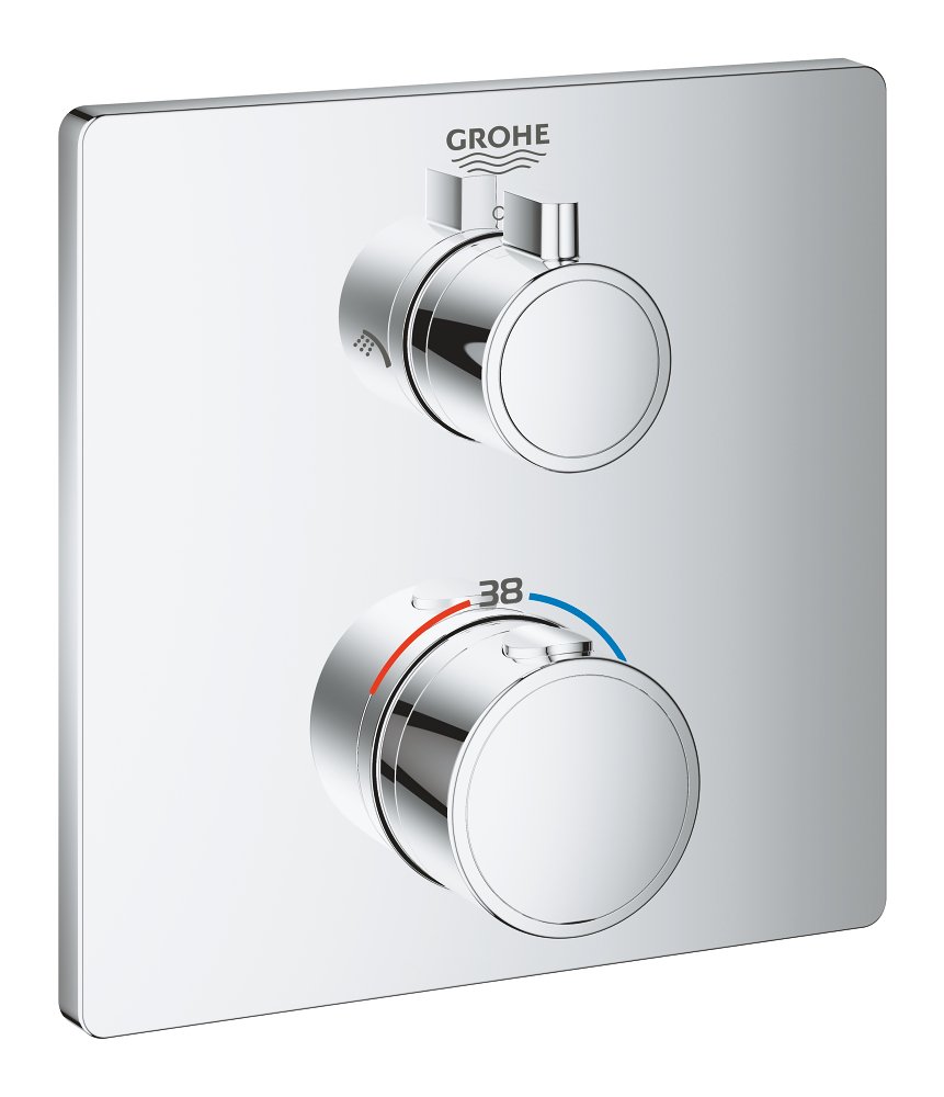 Thermostatic shower mixer for 2 outlets with integrated shut off/diverter valve